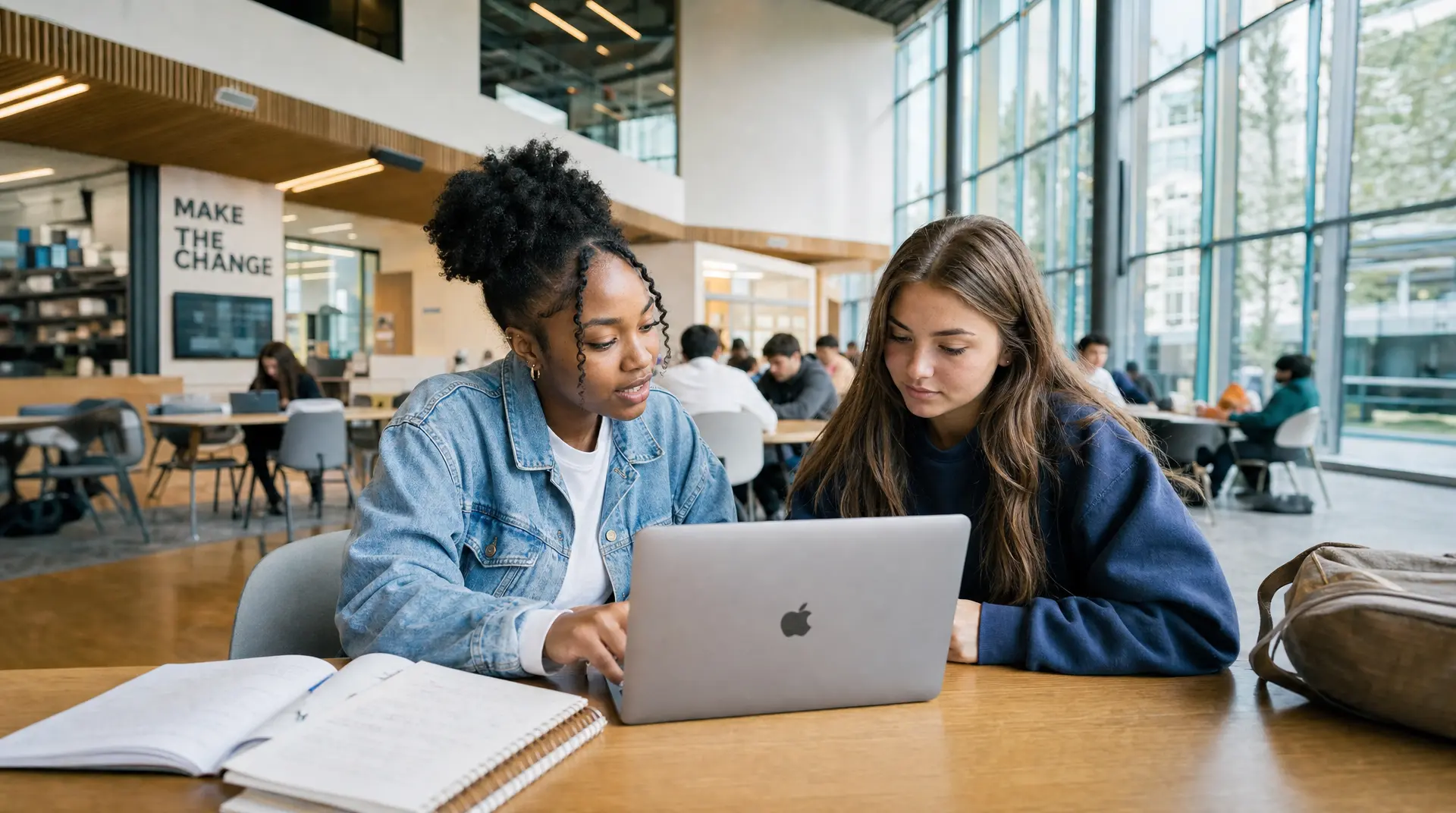 The Real Benefits of Tutoring: Better Grades & Less Parent Stress Two students sit at a table studying with an open laptop and notebooks, reflecting online homework help with background checked tutors.