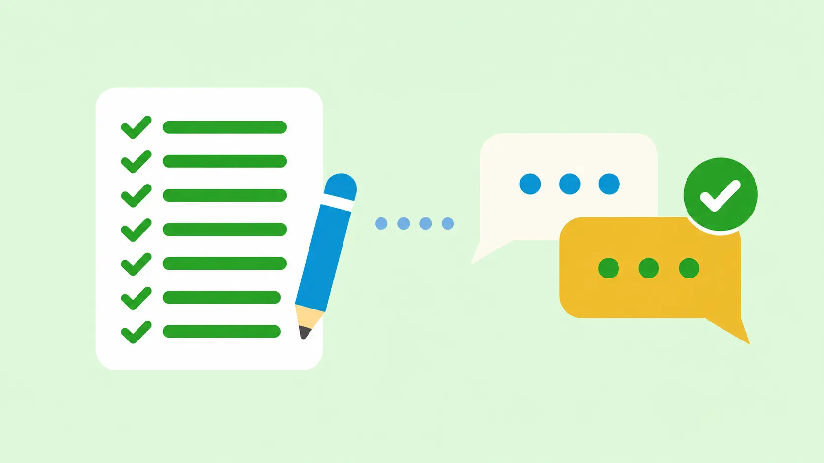 Green checkmarked checklist with a pencil and chat bubbles, highlighting homework help online and study skills.