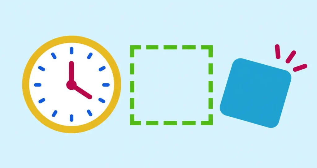 Clock and calendar icons with a blue speech bubble emphasize best time to study planning for students.